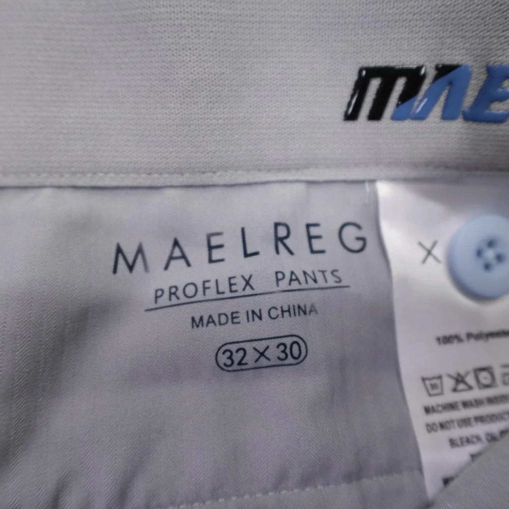 MAELREG Proflex Pants Mens 32x30 Light Blue Microfiber Chino Straight Leg Casual